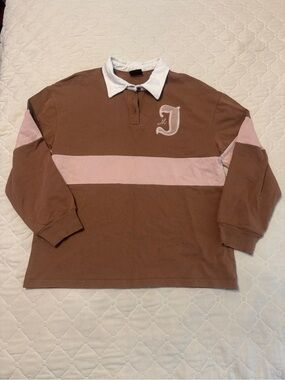 Jordan Essentials Women’s Brown & Pale Pink Rugby Pullover with White Collar